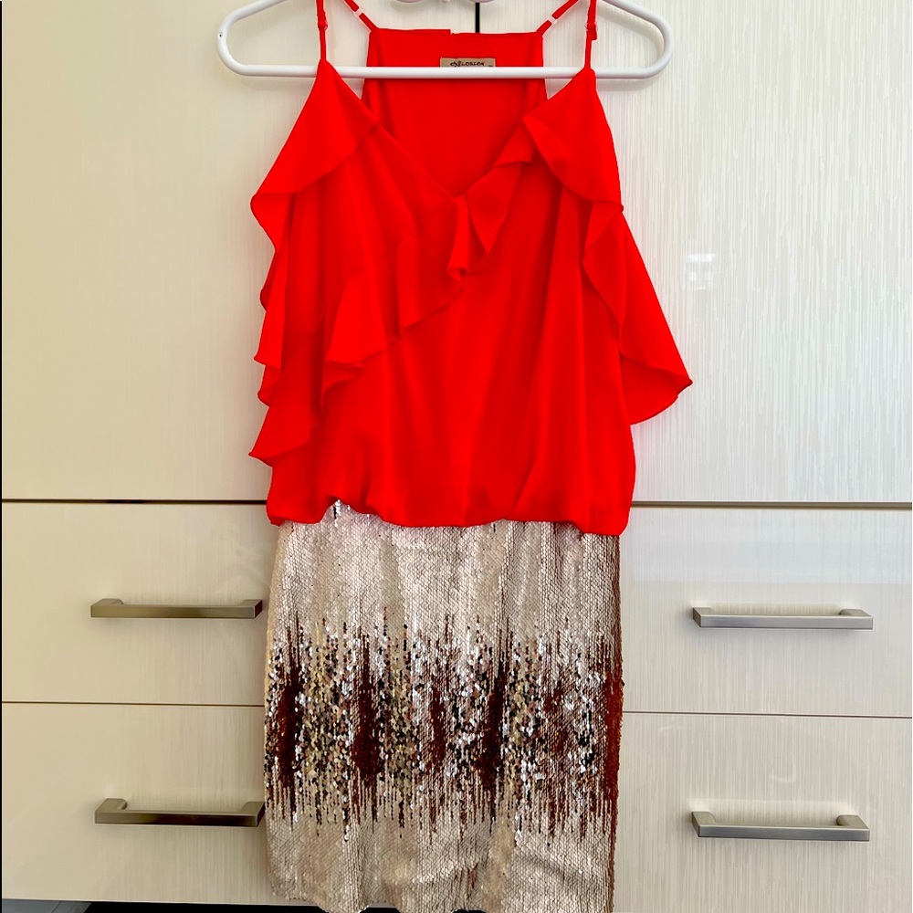 Red dress with goldish sequin
